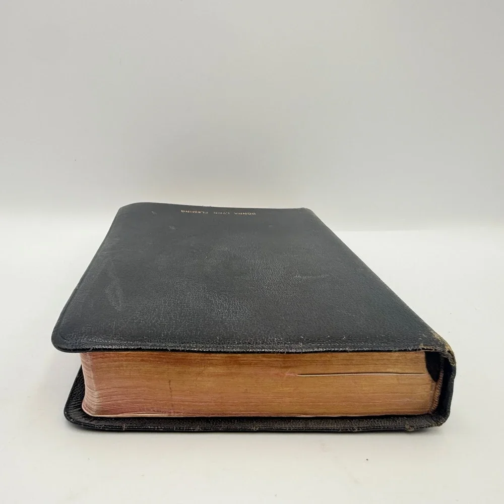 Vintage World Holy Bible KJV Red Letter Genuine Morocco Leather Black Reference